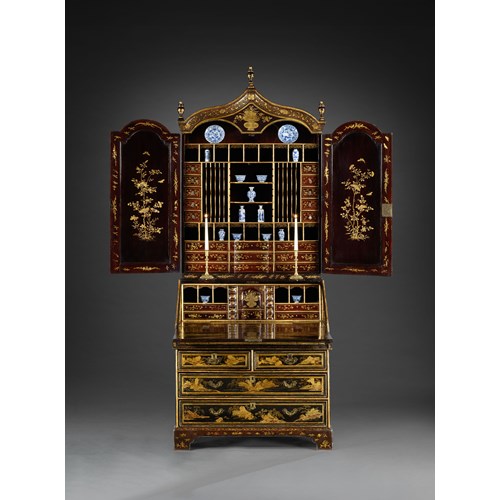 A GEORGE II PERIOD LACQUER BUREAU CABINET